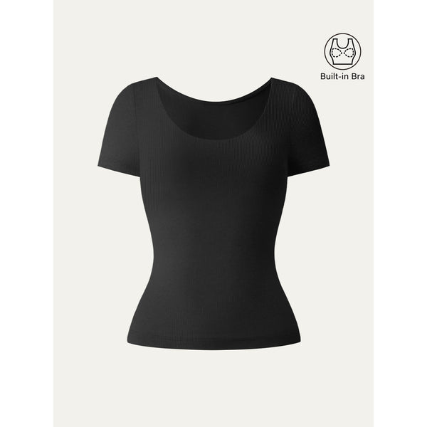 Scoop Neck Short Sleeve Cotton New Airy Bra Top