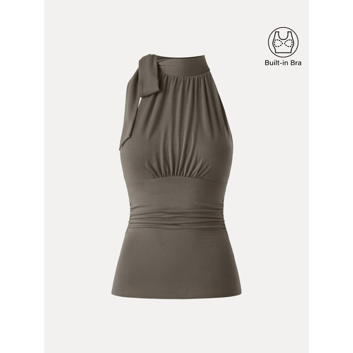 Side Ruched High Tie Neck New Airy Bra Tank