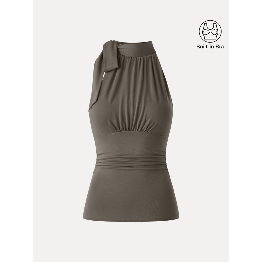 Side Ruched High Tie Neck New Airy Bra Tank