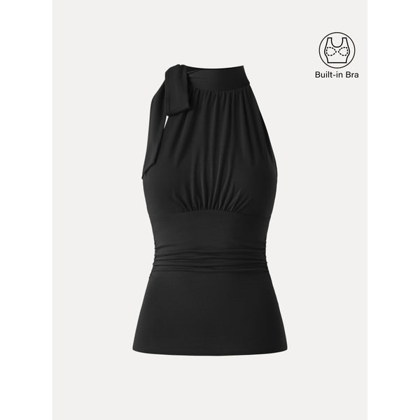 Side Ruched High Tie Neck New Airy Bra Tank