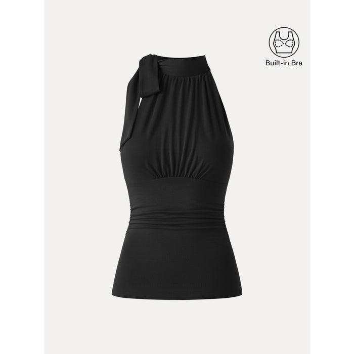 Side Ruched High Tie Neck New Airy Bra Tank