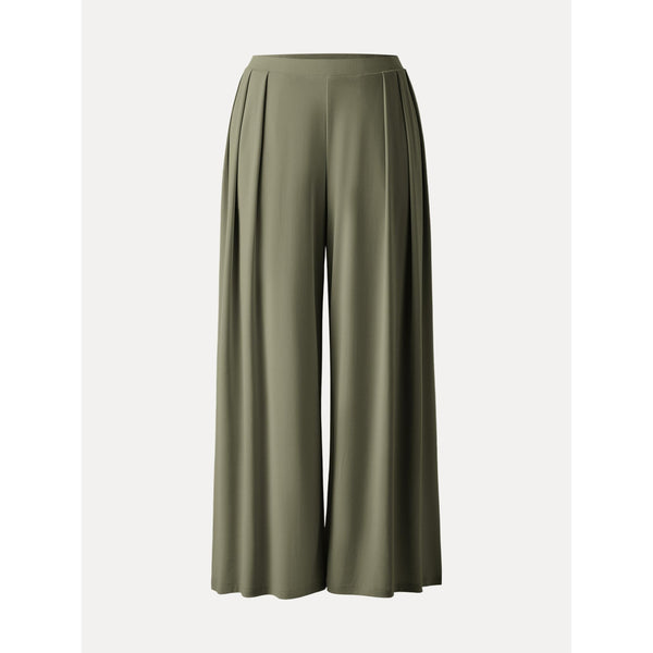 Sandwashed Mid Rise Pleated Wide Leg Palazzo Pant with Pockets