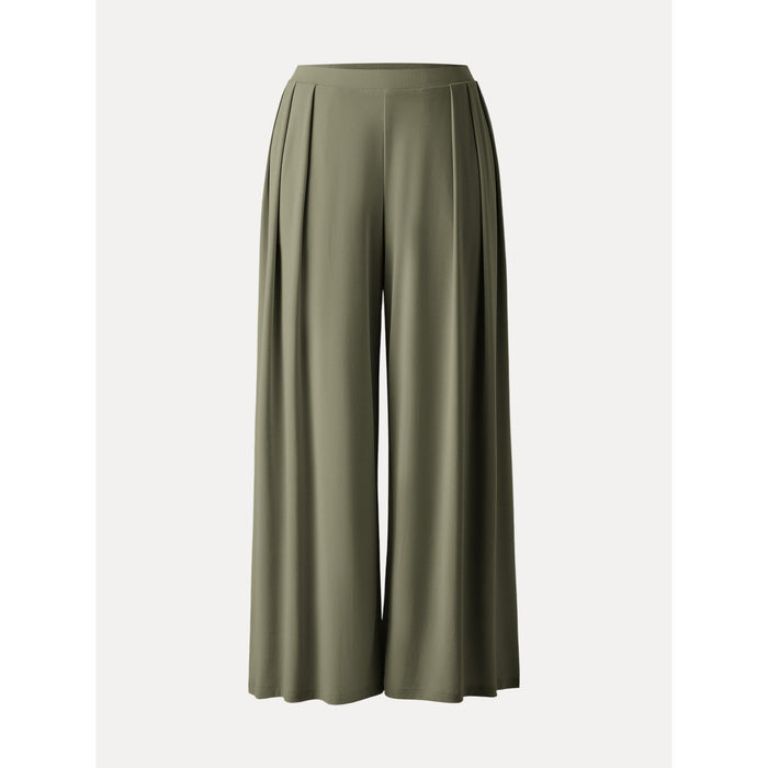 Sandwashed Mid Rise Pleated Wide Leg Palazzo Pant with Pockets
