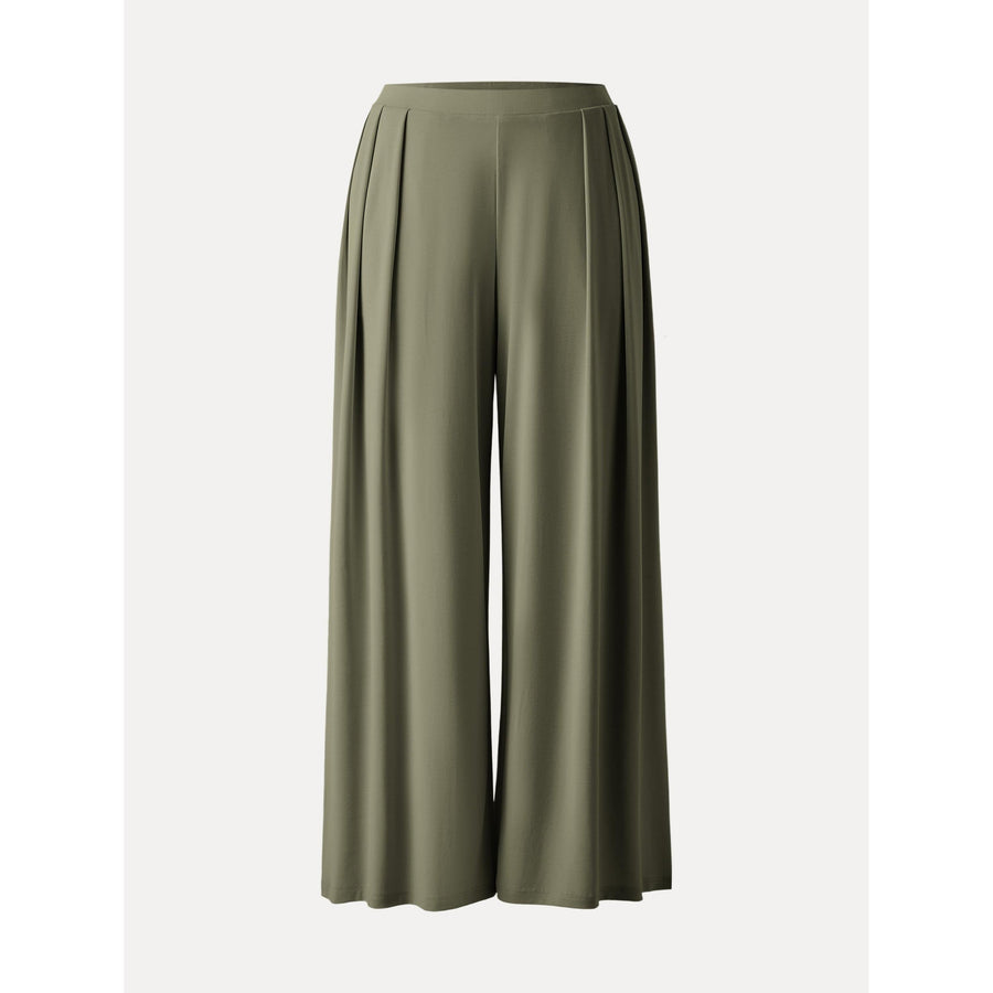 Sandwashed Mid Rise Pleated Wide Leg Palazzo Pant with Pockets