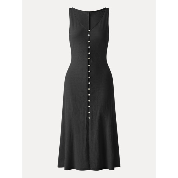 Multi-wear V-neck Button Front Midi Vest Dress