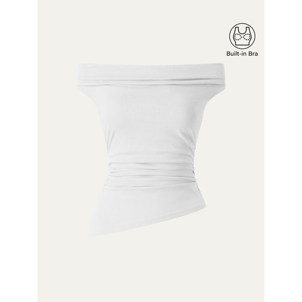 Off Shoulder Cotton-Linen Gathered New Airy Bra Tank