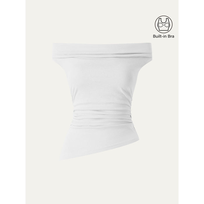 Off Shoulder Cotton-Linen Gathered New Airy Bra Tank