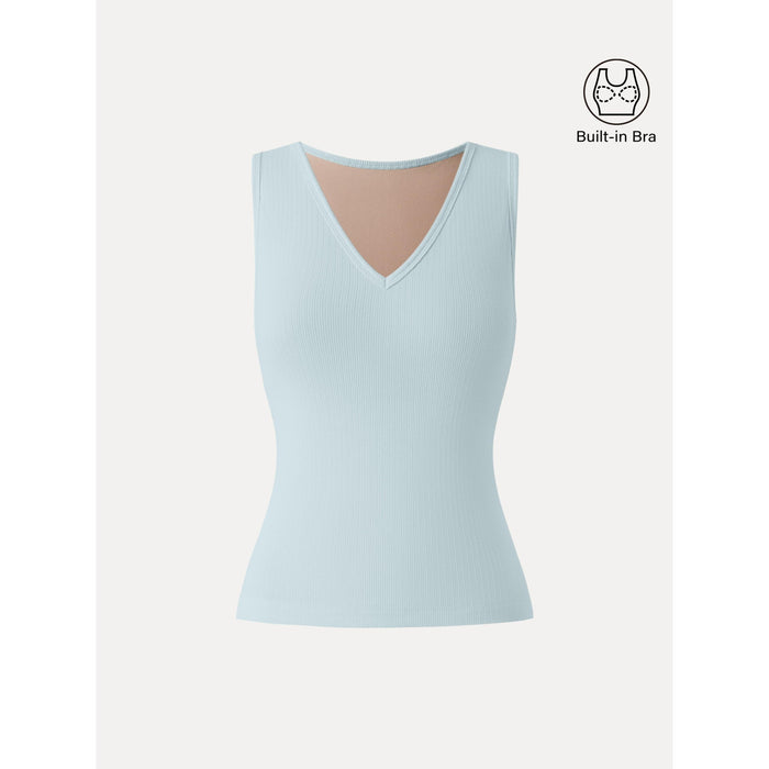 Stretch Cotton Pointelle V-neck Sleeveless Bra Tank