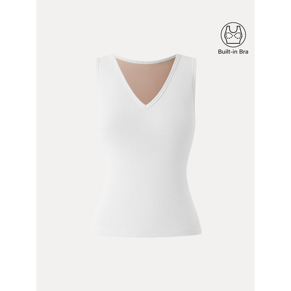 Stretch Cotton Pointelle V-neck Sleeveless Bra Tank