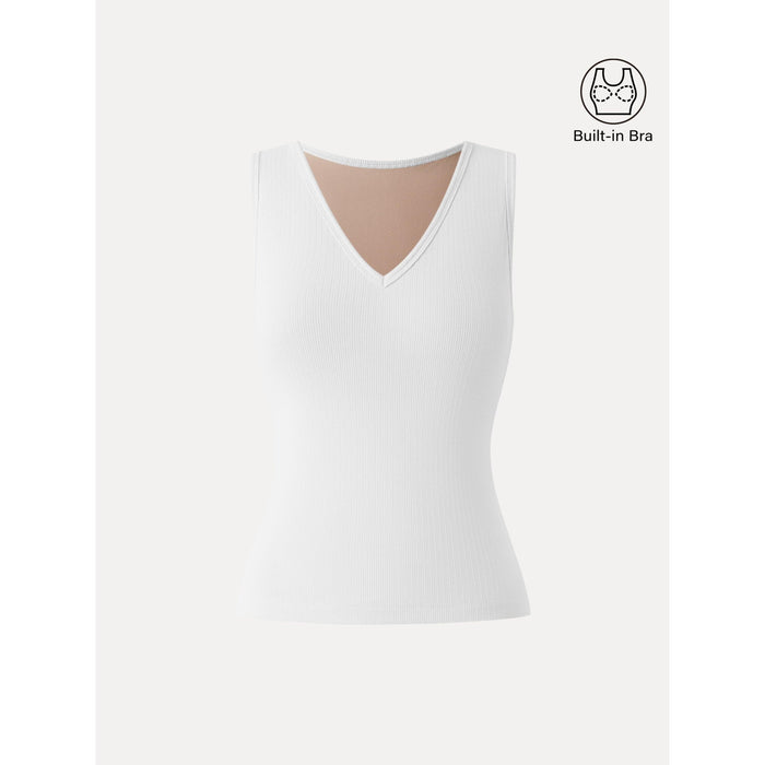 Stretch Cotton Pointelle V-neck Sleeveless Bra Tank