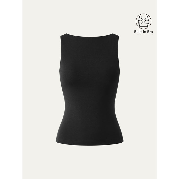 Stretch Cotton Boatneck Bra Tank