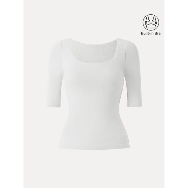Essential Square Neck Elbow Length Sleeve Bra Top