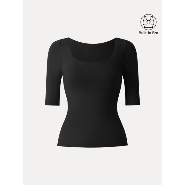 Essential Square Neck Elbow Length Sleeve Bra Top