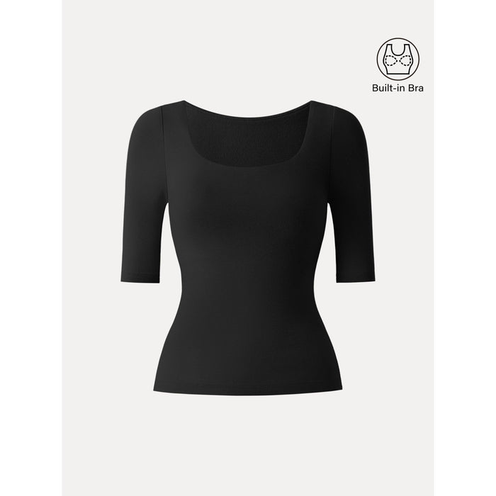 Essential Square Neck Elbow Length Sleeve Bra Top