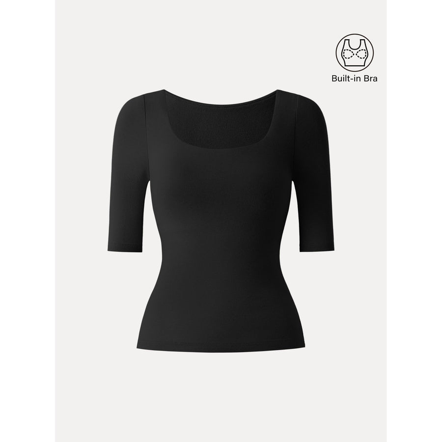Essential Square Neck Elbow Length Sleeve Bra Top